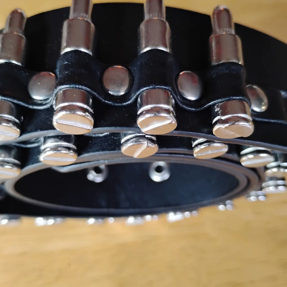 Black Studded Leather Belt with Silver Rivet Detail